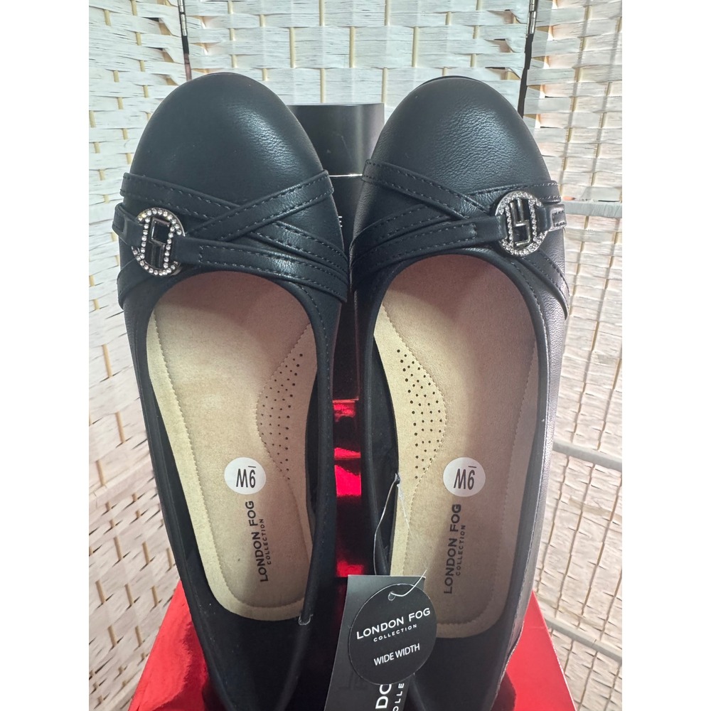 London Fog Wide Width Black Comfort Flats Rhinestone Accent Size 9W - Picture 4 of 9